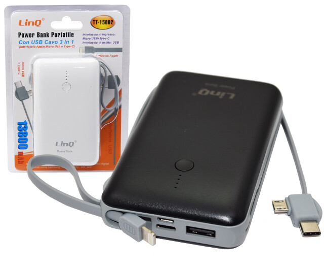 Power Bank Batteria Esterna Ricaricabile 13800mah Con Plug 3in1 linq Tt-15002