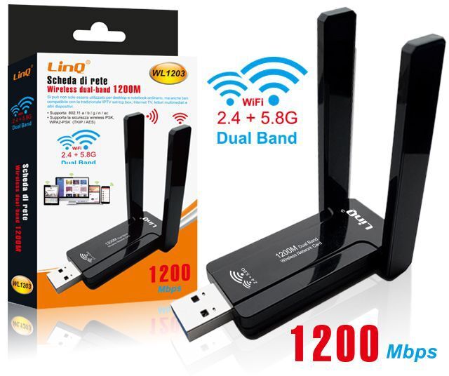 Adattatore Scheda Di Rete Wireless Wifi Usb Dual Band 1200mbps Wl1203 linq