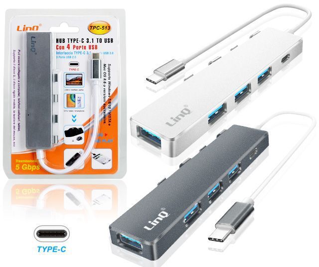 Hub Type-C Tipo C Con 4 Porte Usb 3.0 Linq Tpc-513