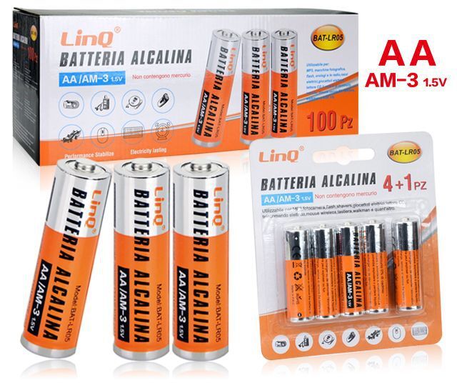 Set 100 Pile Batterie Alcaline R06 AA Stilo Am-3 1.5V Bat-Lr05 linq