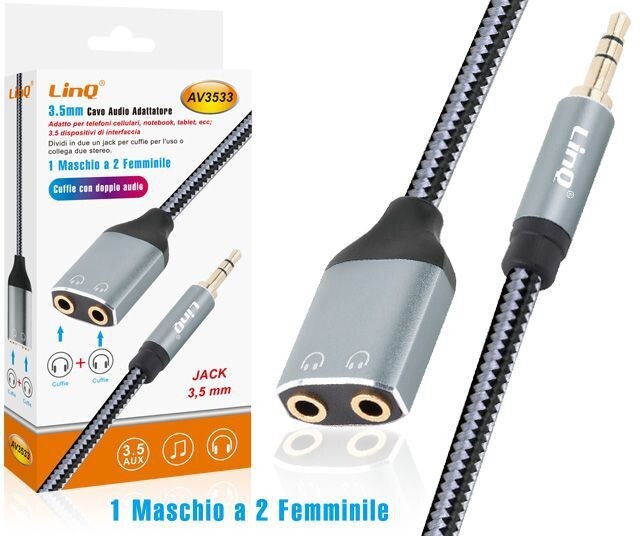 Cavo Adattatore Audio Da Jack Maschio A 2 Jack 3,5mm Aux Femmina Av3533 linq