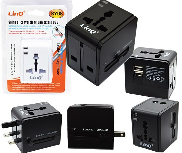Adattatore Spina Internazionale Presa Elettrica Corrente 2 Usb Linq Sy08