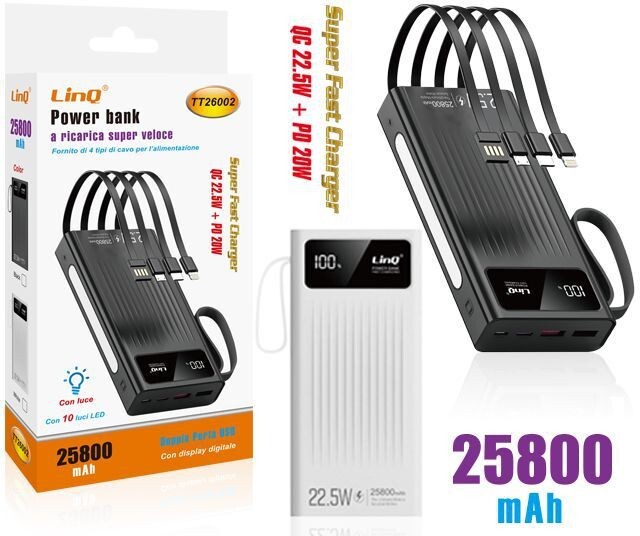 Powerbank Batteria Esterna A Ricarica Super Veloce 25800mah 22.5W Linq TT26002