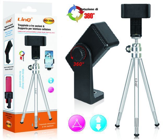 Treppiedi Treppiede Tripod A 3 Sezioni Per Cellulari Smartphone linq hd-3057