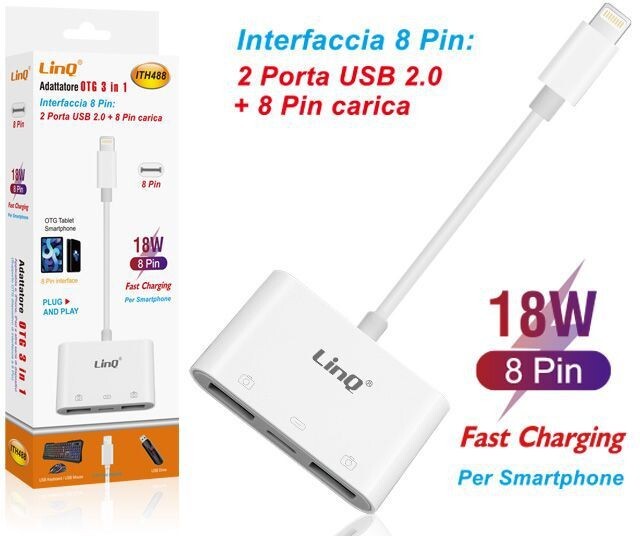 Lettore Di Schede Di Memoria Memory Card Otg 3in1 Interfaccia 8 Pin Linq ith488