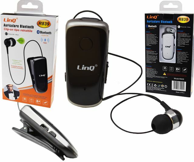Auricolare Stereo Bluetooth Con Clip-On Retrattile Linq R839