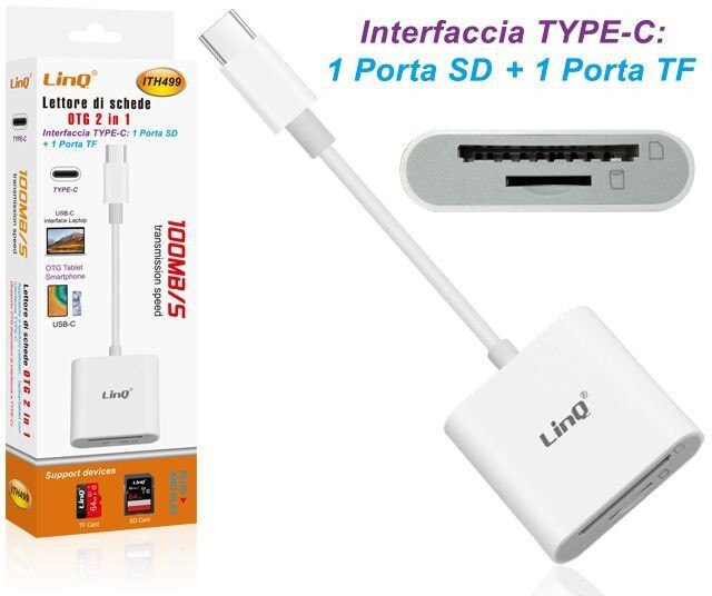 Lettore Di Schede Di Memoria Memory Card Otg 2in1 Interfaccia Type-C Linq ith499