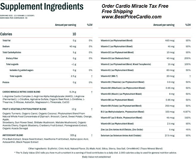 Cardio Miracle (Made in USA) The Complete Nitric Oxide 10/2025 - LARGE , (90 )