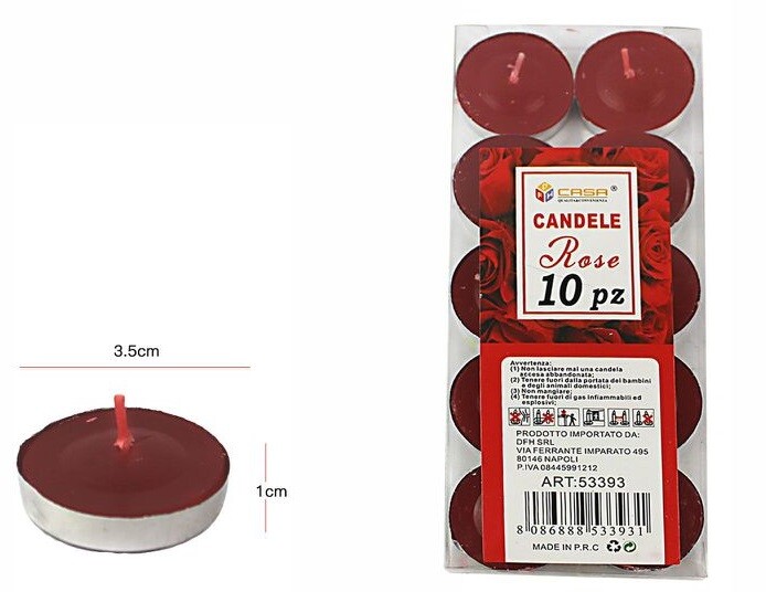 Set 10 Pezzi Candele Rosse Profumate Fragranza Rose Tealight Lumini dfh