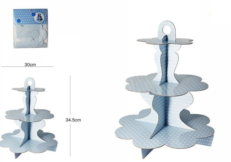 Alzata Alzatina Porta Torta 3 Piani Azzurro Carta Feste Compleanni Party dfh