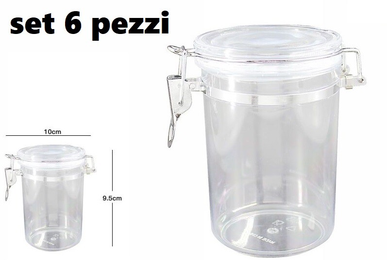 Set 6 Pezzi Contenitori Barattoli In Plastica Coperchio Chiusura Ermetica dfh
