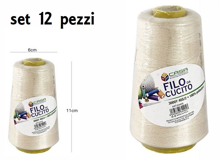 Set 12 Pz Filati A Cono Filo Poliestere Cucito 3000Y 40S/2 Perlato 64405-31 dfh