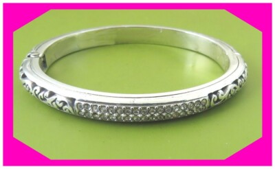 BRIGHTON SACRED LOVE Crystal Silver OVAL Bangle BRACELET  Preloved
