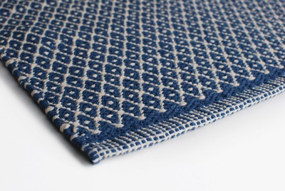 Aspegren Teppich 70 x 130 cm Blau Natur Rhombe Raute Muster Läufer Küchenteppich