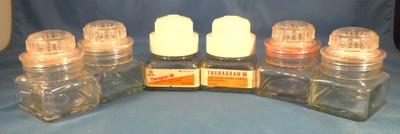 EMPTY - LOT of 6 30-CT THERAGRAN-M Glass Bottles w/Plastic Lids 2 Labeled/4 Not