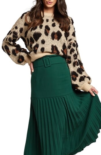 Bardot 253745 Womens Balloon-Sleeve Leopard-Pattern Sweater Size 6/Small