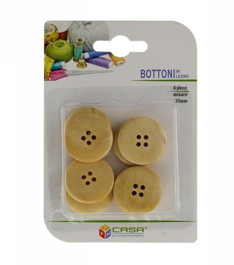 Confezione 8 Pezzi Bottoni In Legno Diametro 30mm dfh