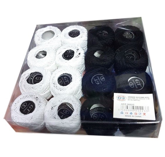 Set 16 Pezzi Gomitoli Filato Uncinetto Misura 8 Cucito Ricamo Bianco Nero dfh