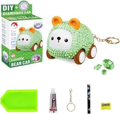 DIY 3D Diamond Art Car Toy Keychain with Light - Green