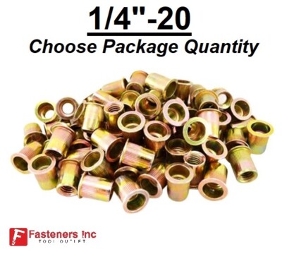 1/4''-20 Ribbed Knurled Rivet Nuts Steel Large Flange .027-.165 Grip YZ