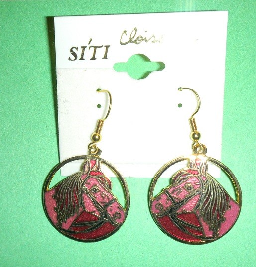 WHOLESALE CLEARANCE-6 CLOISONNE HORSE WIRE EARRINGS-EXCLUSIVE-NEW