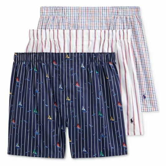 新品 POLO RALPH LAUREN THREE WOVEN BOXERS Polo Ralph Lauren Men's 3-Pack Classic Woven Cotton Boxers