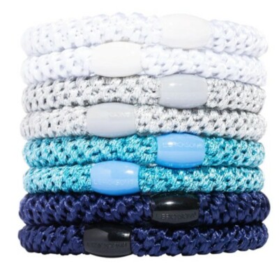 NEW w/ Tags - L. Erickson Grab & Go Ponytail Holders, BLUE GLOW, Set of 8