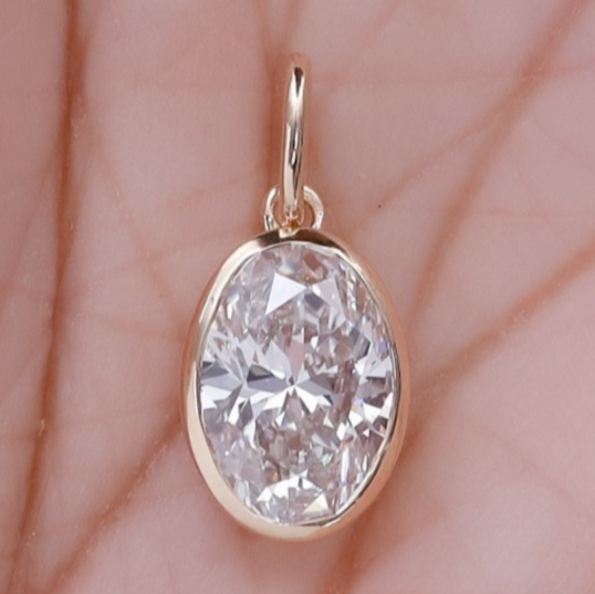IGI 2 Ct Oval Cut Lab Grown Diamond Solitaire Pendant 14K Yellow Gold