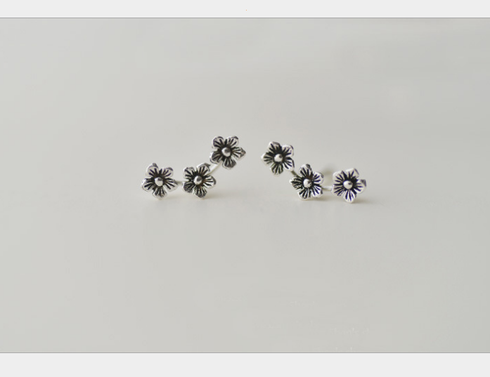 Oxidized 925 Sterling Silver 3 Rose Flower Ear Crawler Stud Earrings Gift K19