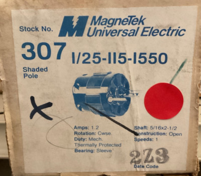 Magnetek 307 JA2N170N Motor 1/25HP 1550RPM 115V 1PH 5/16 X 2 1/2 Shaft