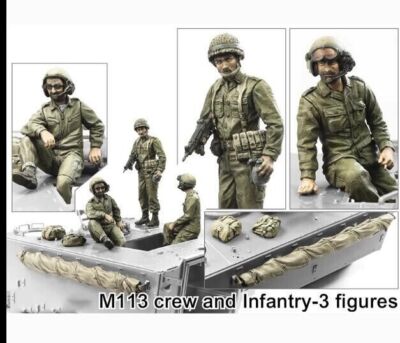 Unpainted 1/35 Resin Idf M113 Crew 3 Figs W/stowage Model Kit