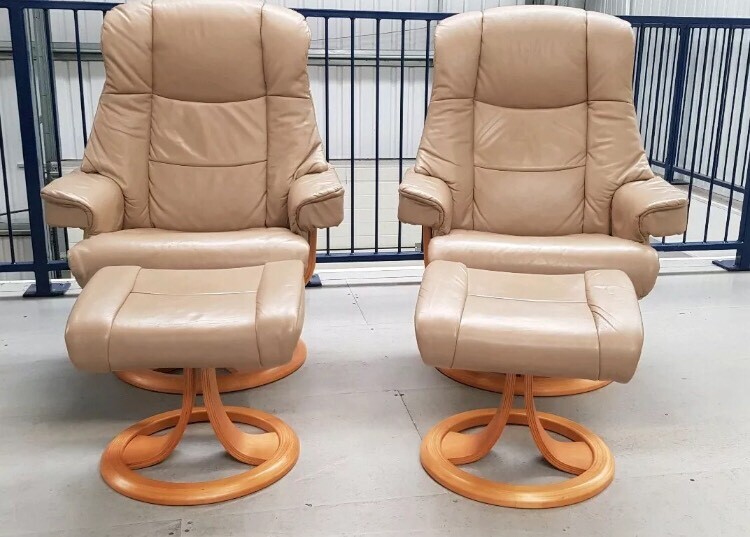 Similar Himolla Stressless Leather 2 swivel recliner chairs and