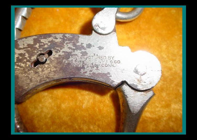 AUTHENTIC ANTIQUE HEAVY DUTY 1800s MATTATUCK Marked HANDCUFFS MANACLES /SHACKLES