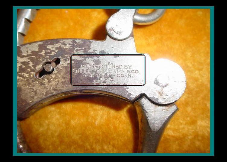 AUTHENTIC ANTIQUE HEAVY DUTY 1800s MATTATUCK Marked HANDCUFFS MANACLES /SHACKLES