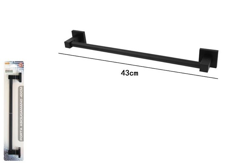 Porta Asciugamani Maniglia 40cm Moderno Fissaggio a Parete Bagno Nero Opaco dfh