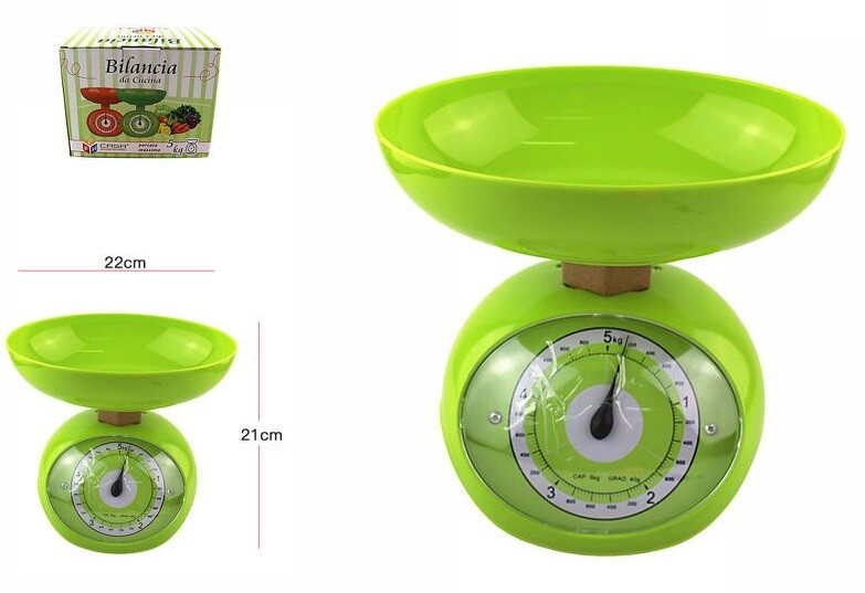 Bilancia Da Cucina Con Vaschetta Colorata Analogica fino a 5KG Dieta Cibo dfh