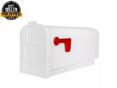 NEW WHITE MAILBOX Deluxe Polybox Durable Rust-Proof Polymer Post Mounted, NEW