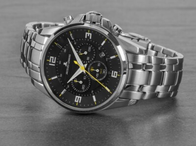 Pre-owned Jacques Lemans Sports 'liverpool' Chronog Watch 44mm Ss Case/bracelet Blk Dial
