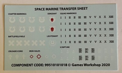 WARHAMMER 40K Space Marine Transfers Sheet Decals SPACE MARINES New OOP