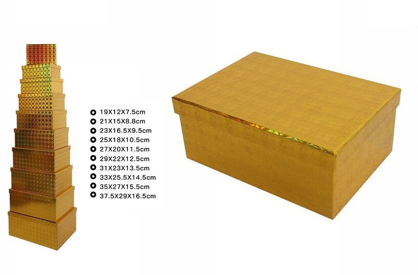 Set 10 Pezzi Scatole Box Per Regali Varie Misure Matrioska Colore Dorato dfh