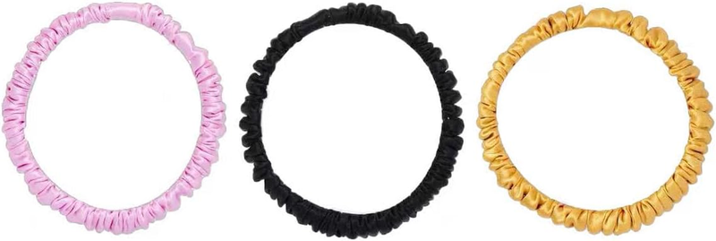 3PCS 100% Mulberry Silk Scrunchies Hair Care, Skinny Hair Ties Elastic, 19 Momme