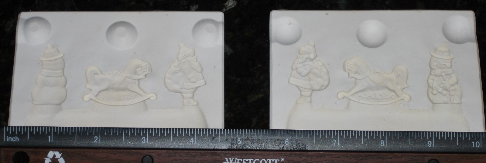 Alberta's molds for ceramic castings - #A-143 - Santa, Rocking Horse, Snowman