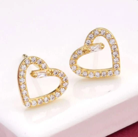 Modern Open Heart Zircon Gold Plated in 925 Sterling Silver CZ