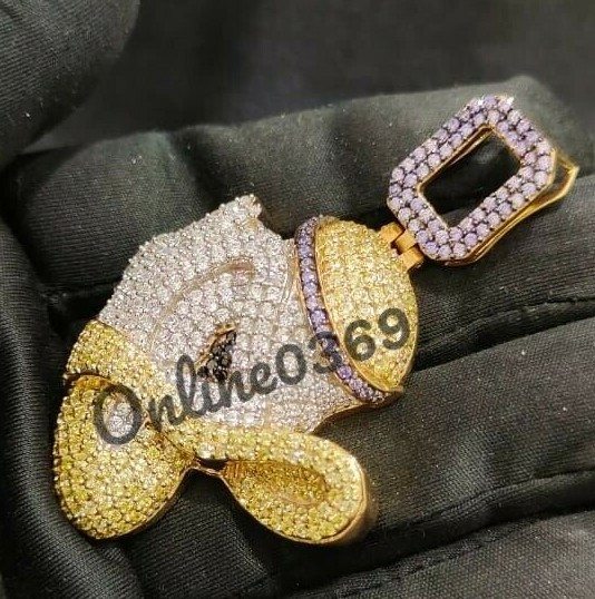 Pre-owned Online0369 Mens 3.2ct Multi Color Cubic Zirconia Duck Head Charm Pendant Silver Stud