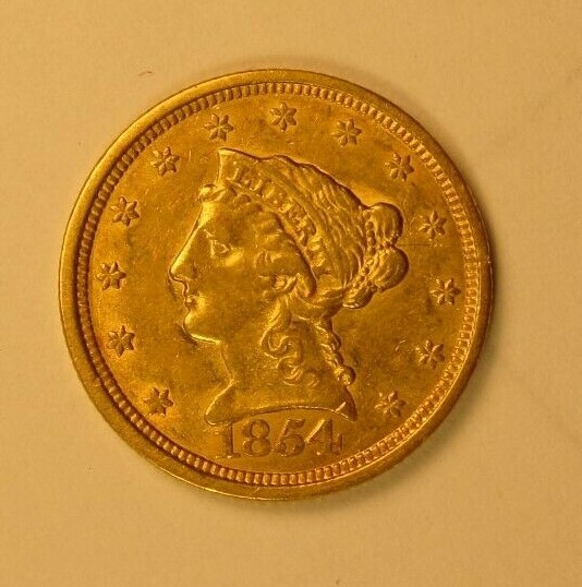 1854 $2.5 Gold Liberty Head Quarter Eagle, Choice AU