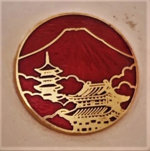 Vintage Cloisonne Enamel Pagoda-Mt Fuji Picture Button - Made in Japan