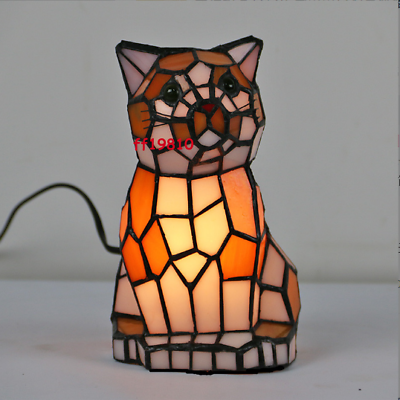 Handmade Stained Glass Tiffany Style Table Lamp Animal Cat or Dog Desk Light
