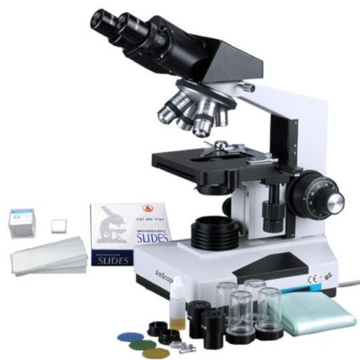 AmScope 1600x Pro Biological Binocular Compound Microscope 3D w/Slides & slips