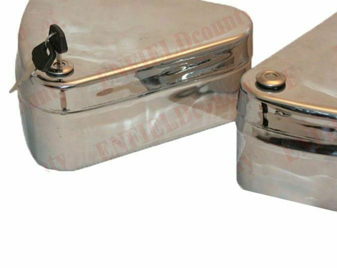 Fits Royal Enfield Early Model Tool Box Set + Lock Chrome Plated Flat Lid 