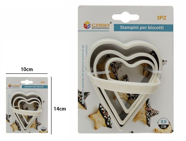 Set 3 Stampi Forme Taglia Biscotti Dolci Pasta Forma Cuore dfh